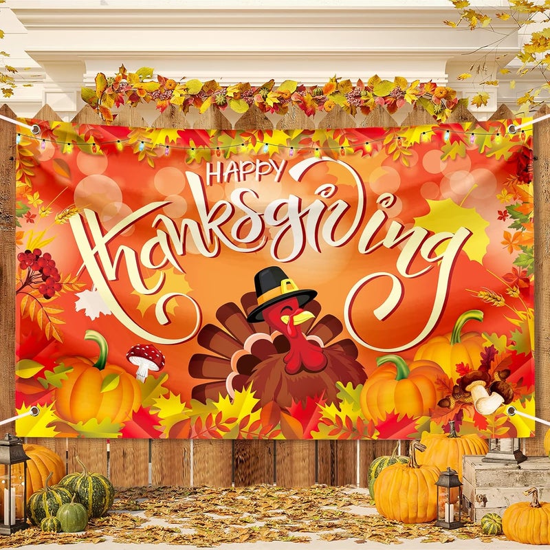 Sophena Large Thanksgiving Banner Decorations Outdoor 72x44 Inch,Turkey Maple Leaf Pumpkin Decorations Gifts for Indoor Home House Decor Party Supplies,Yard Sign Background for Photography - Image 1